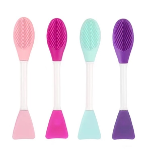 Set of four double-ended silicone face mask brushes in pink, rose, turquoise and purple