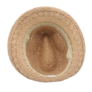 Detail of western cowboy straw hat interior with sweatband and 100% paper texture