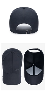 Vues détaillées de la broderie classique et de la boucle en métal de la casquette grise