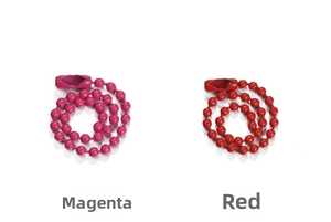 Macro detail of red and rose red metal bead chains with connectors for DIY accessories