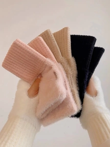 Mitaines d'hiver en peluche pour femmes en fausse fourrure blanche, rose et noire