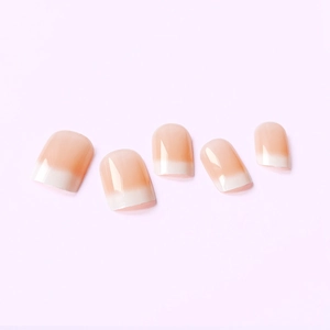 Glossy French ombre press-on nails with nude to white gradient in short square shape