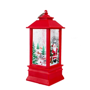 Red Christmas lantern with Santa Claus and winter scene illustration for table decor