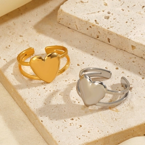 Bagues ouvertes en forme de cœur en acier inoxydable doré 18K et argent sur pierre