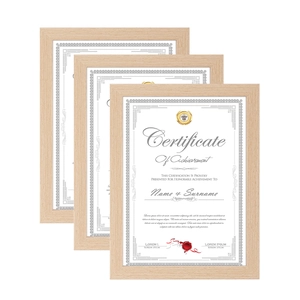 Three-piece solid wood certificate frames in natural finish with detailed wood grain