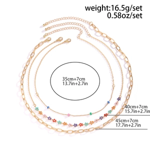 Three-layer gold necklace set with colorful petal beads and 35/40/45cm adjustable lengths