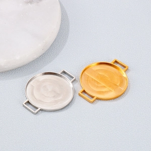Gold and silver stainless steel round bezel connectors for DIY jewelry making