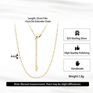 Adjustable 14K gold plated S925 sterling silver paperclip chain necklace for women