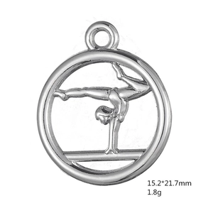 Antique silver gymnast on balance beam pendant charm measuring 15.2x21.7mm