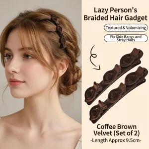 Braune beflockte Flechthaarklammern 2er Set, 9,5 cm Länge für Volumen und Pony-Styling
