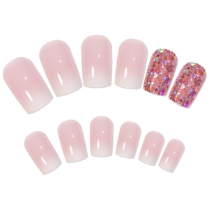 Pink ombre and glitter fashion press-on nails set in short square round shape
