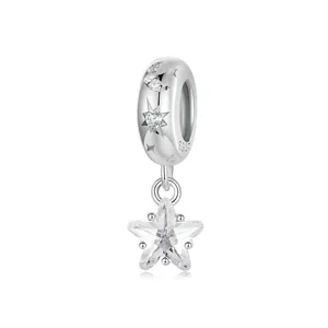 Pendentif Étoile en Argent Sterling 925 Avec Zirconia Incrusté Électroplaqué Platine pour la Fabrication de Bijoux DIY