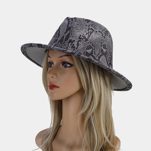Detailed view of the snakeskin pattern texture on this gray wool fedora hat