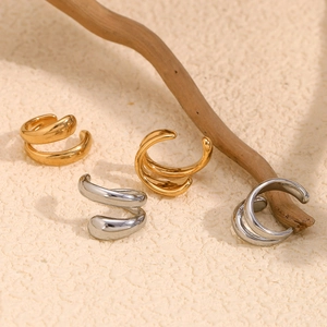 Orecchini Ear Cuff Doppio Strato Acciaio Inossidabile Placcato Oro 18K Minimalista Spirale Forma C Senza Buco