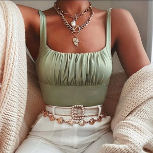 Geripptes Tanktop Eckiger Ausschnitt Rückenfrei Slim Fit Polyester Ärmellos Crop Camisole Französischer Stil Sexy