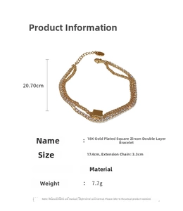 Detailed dimension guide for 18K gold plated double-layer zircon cube bracelet