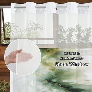 Translucent white sheer curtain with marble pattern showing light filtering and privacy