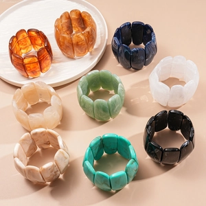 Colorful marble pattern acrylic resin stretch bracelets with rectangular beads for women
