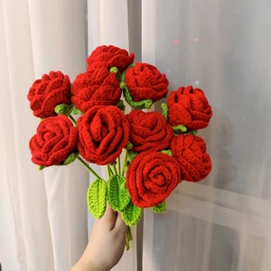 Handmade Crochet Knitted Rose Flower Bouquet Yarn Artificial Sunflower Home Decor Mothers Day Anniversary Gift