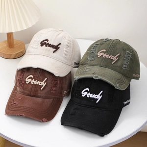 Vintage Washed Cotton Baseball Cap Distressed Ripped Hole Study Letter Embroidery Sun Protection Streetwear Hat For Unisex