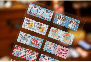 Detail shot of vintage Japanese style food and drink PET stickers for scrapbooking