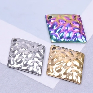 Rhombus 18k gold plated hammered stainless steel charms in gold silver and rainbow colors
