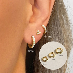 Detailed size guide for gold S925 silver opal hoop earrings in 6mm, 8mm, and 10mm diameters