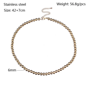 Polished 6mm stainless steel bead necklace in rose gold finish with lobster clasp