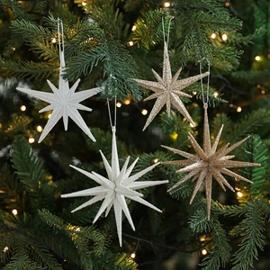 Christmas Starburst Hanging Ornaments Sparkly Plastic Glitter Stereoscopic Multi Pointed Star For Holiday Tree Decor