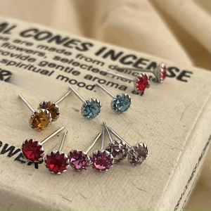 Minimalist S925 sterling silver birthstone stud earrings with multi-color crystal stones