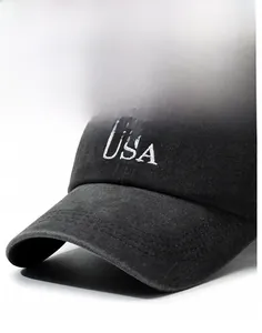 Close-up of the USA embroidery and premium curved brim on the washed cotton baseball cap