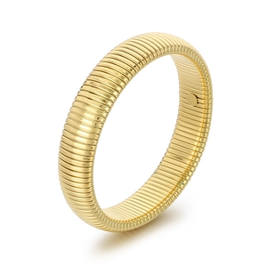 Classic golden Tubogas style textured bracelet in polished stainless steel for men and women