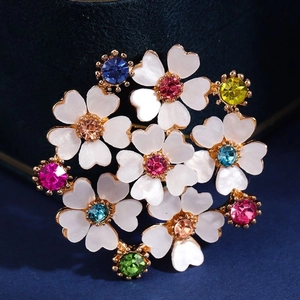 Spilla Bouquet Di Fiori In Resina Bianca Con Strass Multicolore Spilla Floreale In Lega Gioielli Per Donna Stile Coreano