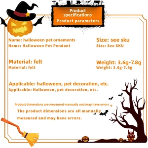 Detailed specifications for felt Halloween pet pendants with size and weight info