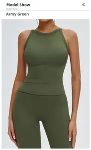 Army green criss-cross open back yoga vest with high-waist tight leggings for sports