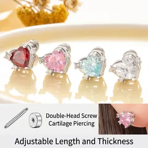 Heart Zircon Earrings With Titanium Steel Earring Post Screw Back Cartilage Stud Arrow Design Small Niche Style For Women