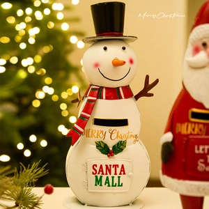 Festive Christmas snowman metal mailbox ornament with Santa Mail lettering for decor