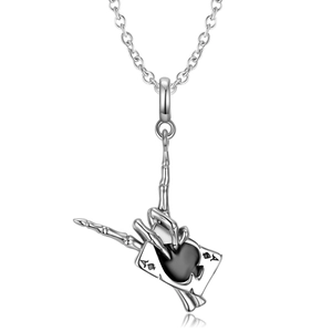 S925 sterling silver skeleton hand clutching ace of spades pendant necklace for men