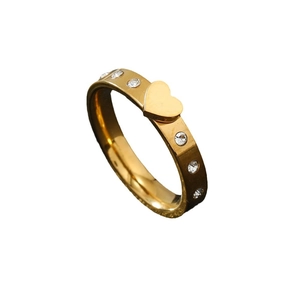 Minimalist gold stainless steel heart ring with sparkling rhinestones for women