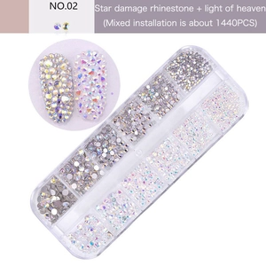 Detail of 12-grid organizer box with 1440pcs AB iridescent glass nail art rhinestones