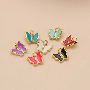 Colorful butterfly pendants with micro-pave crystals and enamel in gold-plated metal