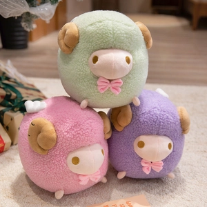 Cute Spherical Sheep Plush Toy Sherpa Fleece Stuffed Animal With Bow And Wings Soft Lamb Doll For Kids Girls Birthday Gift