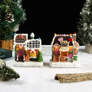 LED gingerbread house Christmas decorations with candy shop design and resin gingerbread man