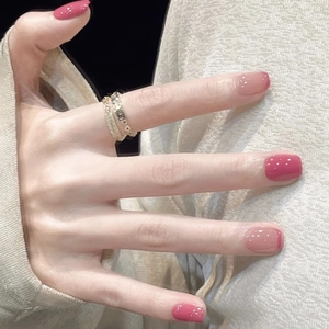 Short Square Press On Nails Rose Red French Cat Eye Glossy ABS Fake Nails With Glue For Women Elegant Manicure Decor
