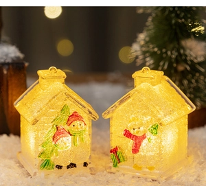 Close-up of luminous LED Christmas house decor with snowman and bear relief pattern
