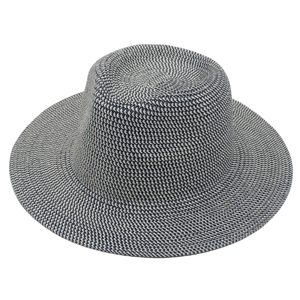 Handmade bicolor straw panama hat with blue and white weave for summer outdoor protection