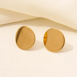 Polished 304 stainless steel organic round earrings in gold finish for women