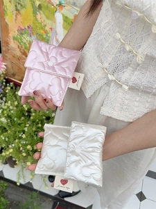 Pink and white heart quilted sanitary pad pouch with snap button for women