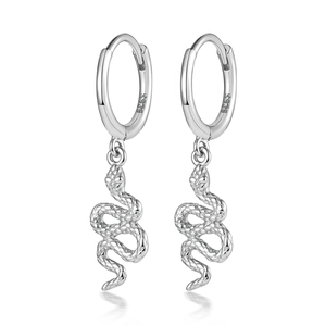 S925 sterling silver snake hoop earrings with unique textured serpent design for women