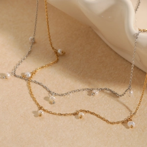 Collana Con Pendente In Perla Artificial Naturale D'acqua Dolce Minimalista Francese Acciaio Inossidabile Elegante Gioielli Per Donna